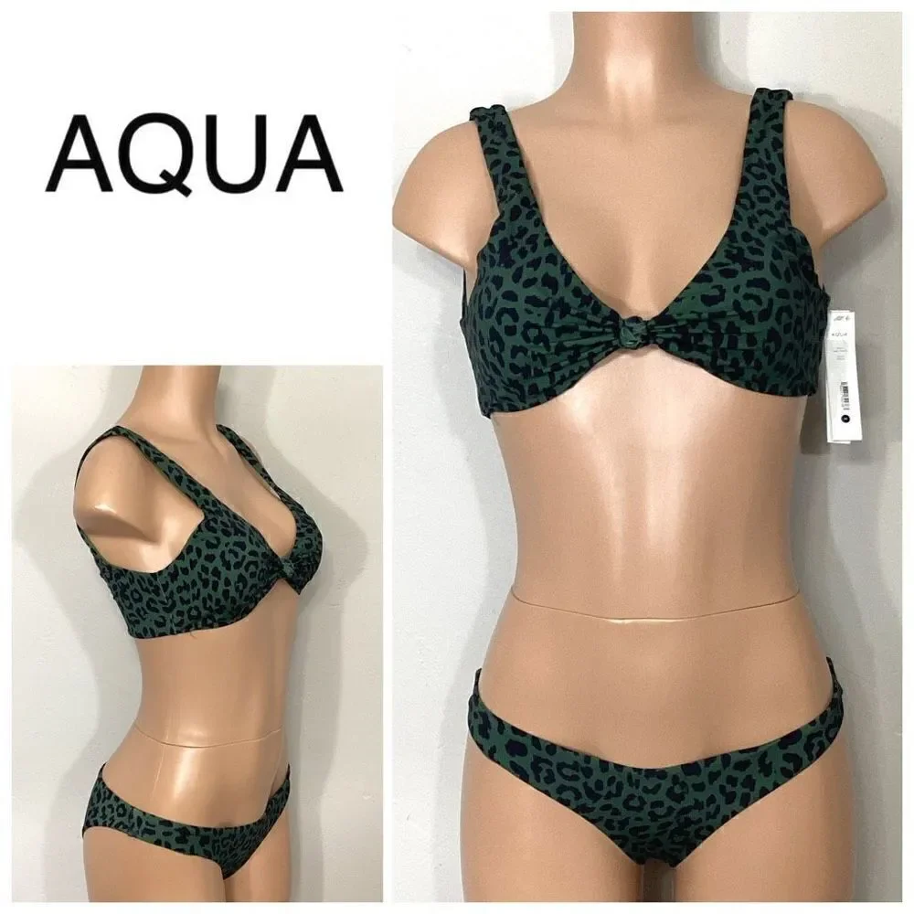 New. AQUA green leopard print bikini. Retails $149